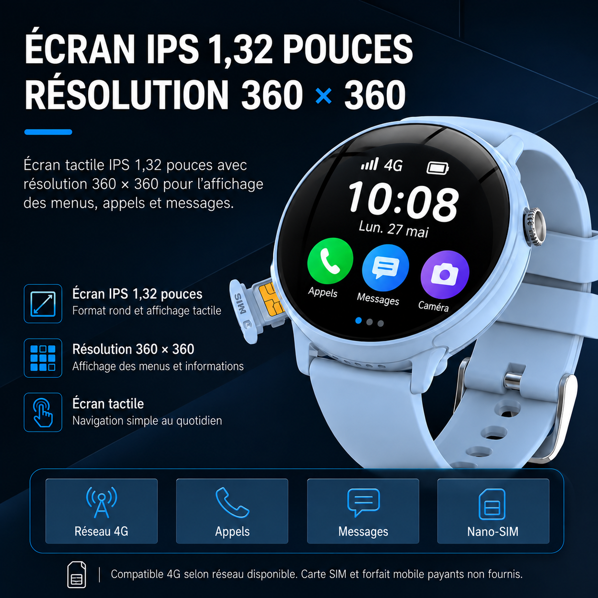 Montre connectée enfant 4G avec GPS, appels vidéo | PureVision SW9150