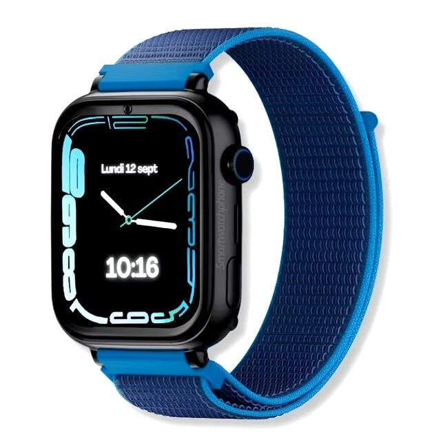 Montre Connectée enfant et ados 4G GPS SW-9417 avec Apple Watch noire et bande bleue