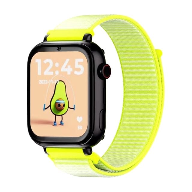 Montre connectée enfant avec écran d’avocat et bracelet sport jaune néon