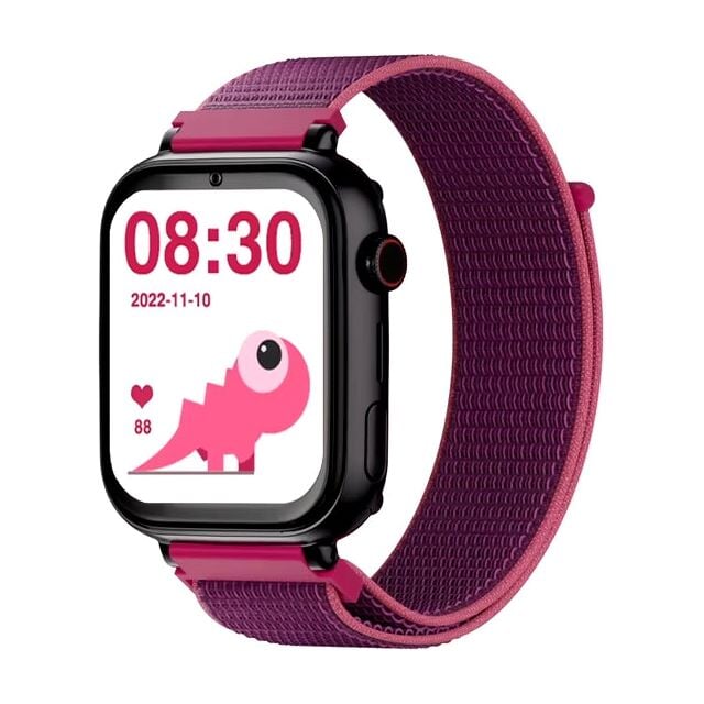 Montre connectée enfant SW-9417 avec dinosaure rose et bracelet en nylon violet
