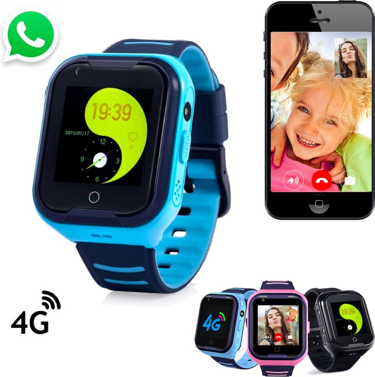 Montre Connectée Enfant GPS 4G SW-8167 bleue et noire avec appel vidéo et écran numérique