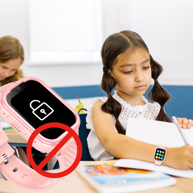 Pencil case rose avec symbole interdit téléphones pour Montre Connectée Enfant GPS 4G