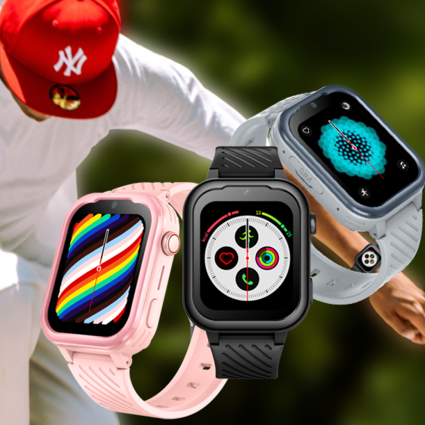 Trois montres connectées enfant GPS 4G SW-8185 avec différents bracelets colorés