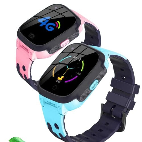 Deux montres connectées enfant GPS 4G SW-9158 avec écrans numériques et bracelets colorés