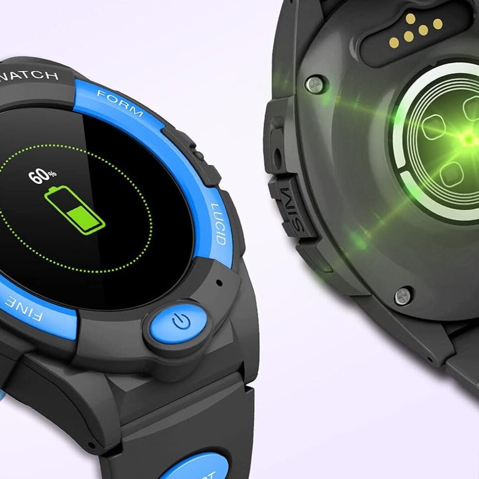 Montre Connectée Enfant GPS 4G SW-9401 avec affichage de la batterie et accents bleus