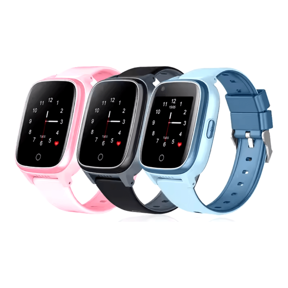 Trois montres connectées enfant GPS 4G SW-9437 avec bracelets en silicone colorés
