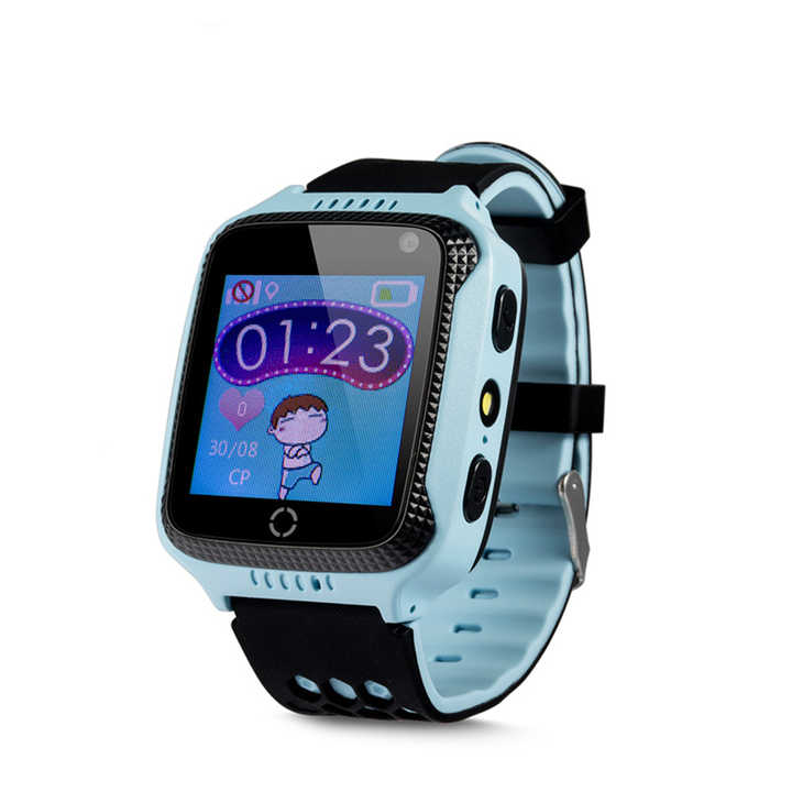 Montre connectée Enfant GPS SW-5129 en bleu clair et noir avec écran numérique