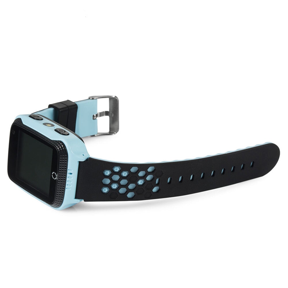 Montre Connectée Enfant GPS SW-5129 bleue et noire avec un bracelet en caoutchouc perforé