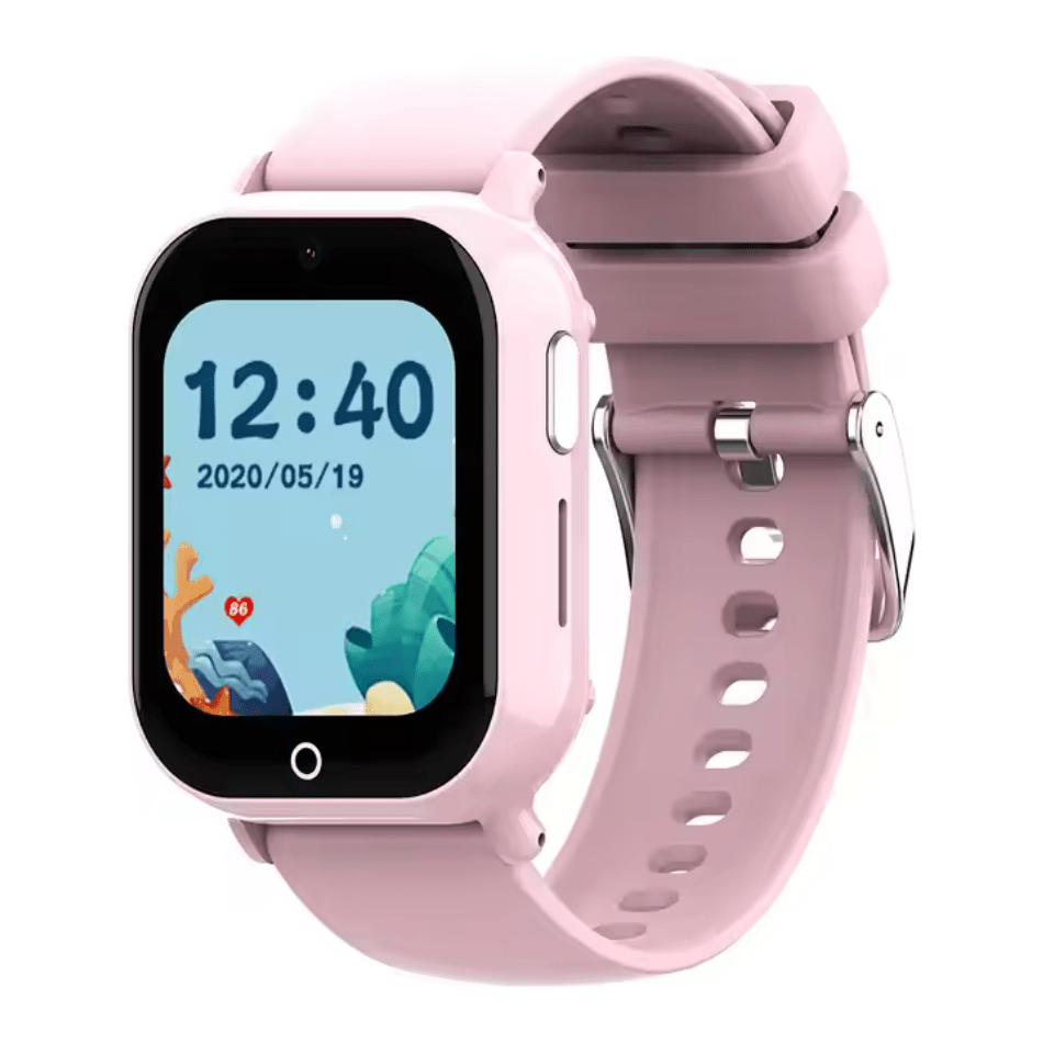 Montre connectée enfant GPS SW-7651, smartwatch rose avec écran numérique et bracelet silicone