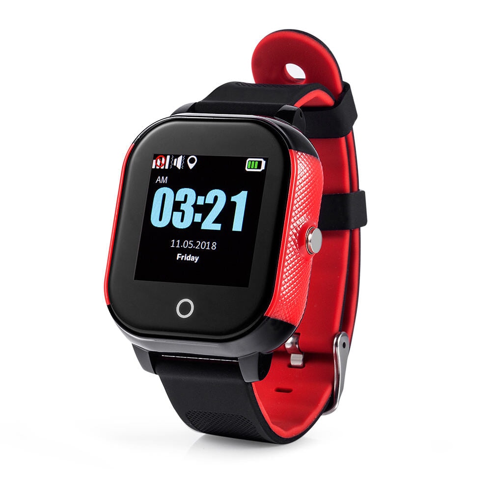 Montre Connectée Enfant GPS SW-7833 en rouge et noir avec écran numérique et strap silicone