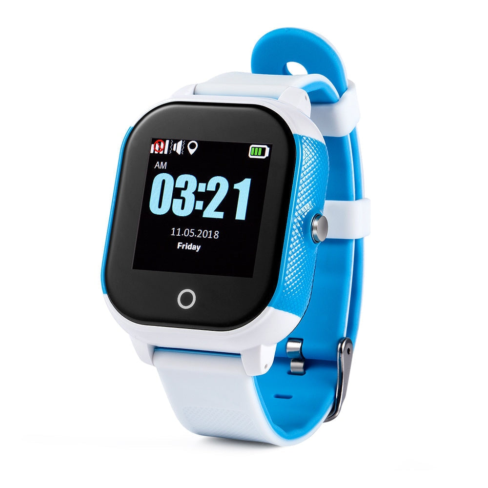 Montre Connectée Enfant GPS SW-7833 bleue et blanche affichant l’heure 03:21