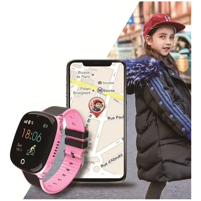 Montre Connectée Enfant GPS SW-7863 rose et noire avec suivi de localisation