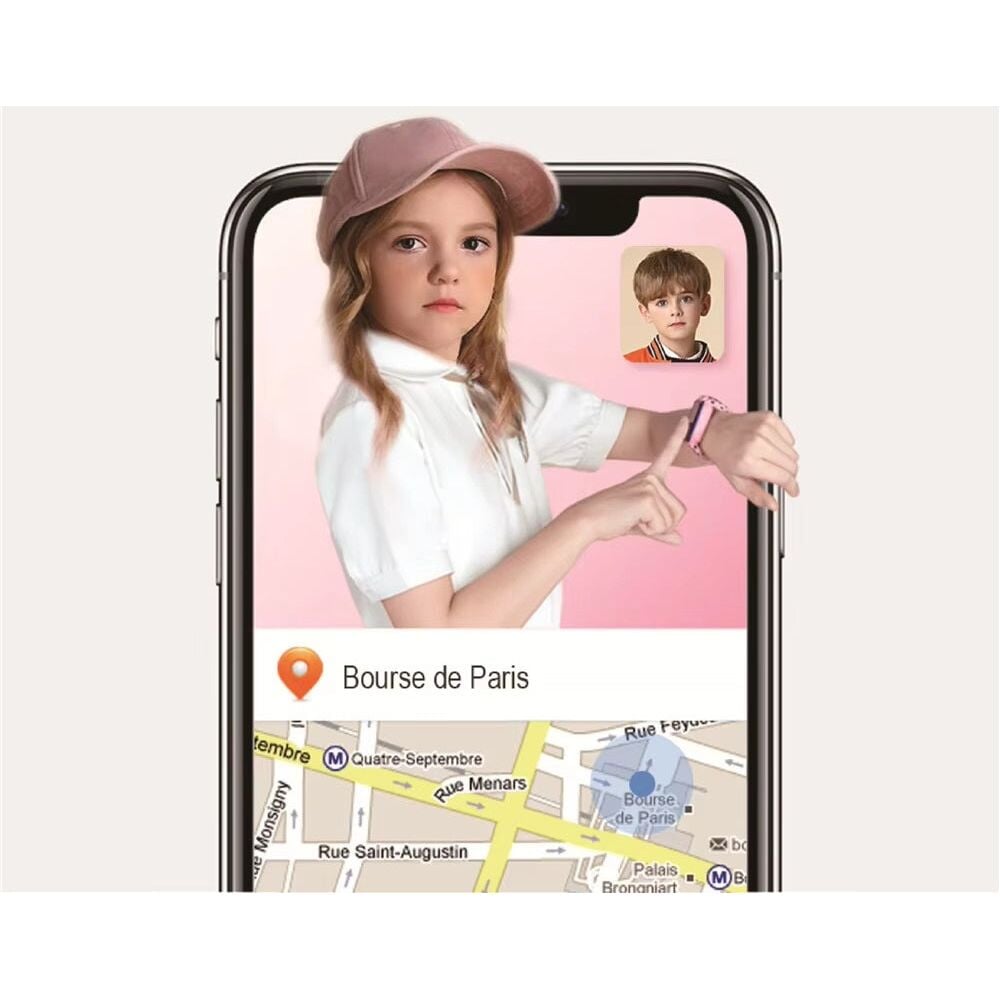 IPhone affichant un appel vidéo avec carte de la Bourse de Paris pour Montre Connectée Enfant GPS SW-7863