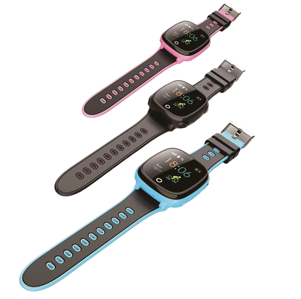 Trois montres connectées enfant GPS SW-7863 avec bracelets en silicone colorés