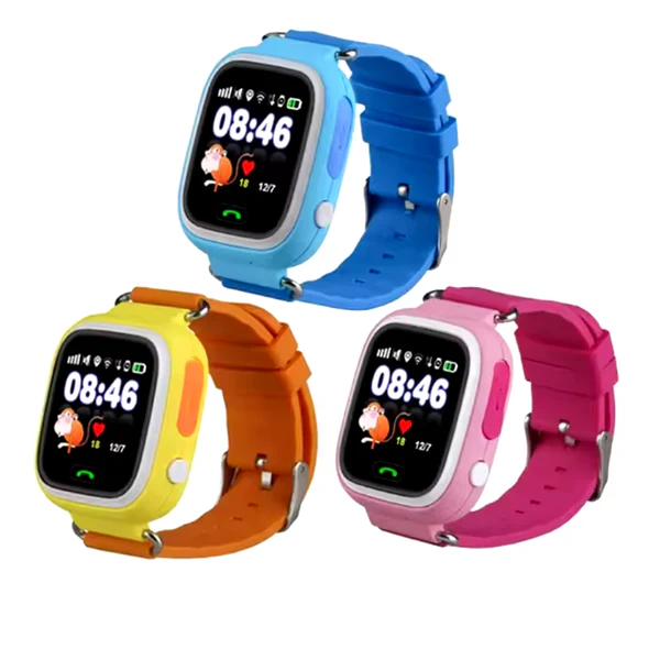 Montre Connectée Enfant GPS SW-7999 avec écrans tactiles en bleu, orange et rose