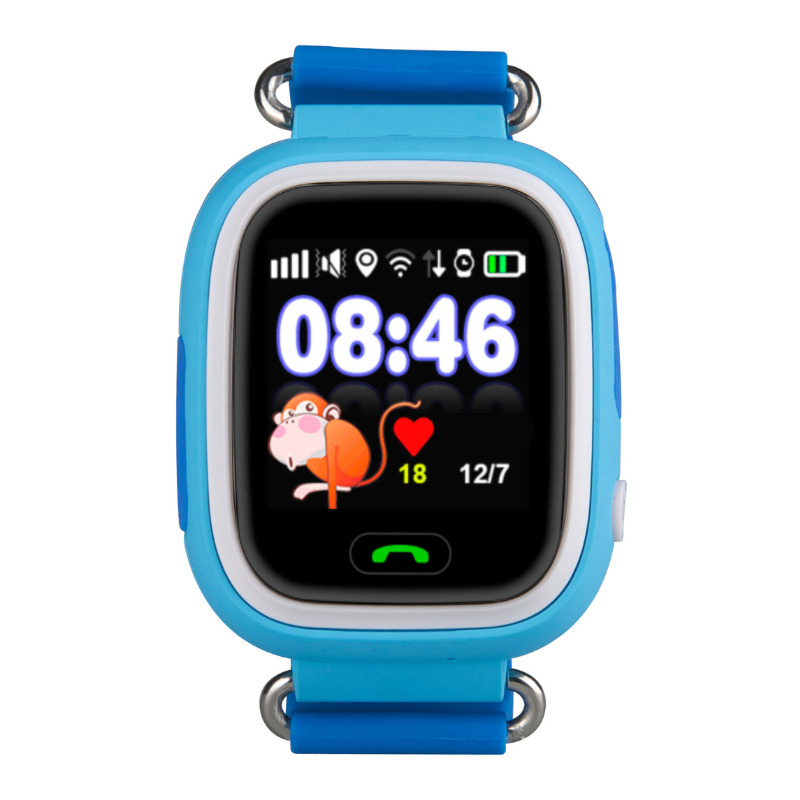 Montre Connectée Enfant GPS SW-7999 bleue affichant l’heure 08:46 sur l’écran numérique