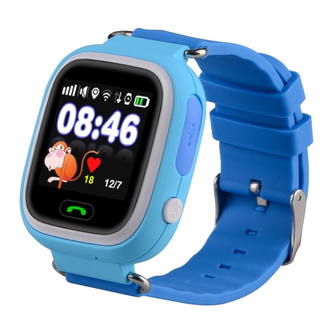 Montre connectée enfant GPS SW-7999 bleue avec écran numérique et bracelet en caoutchouc