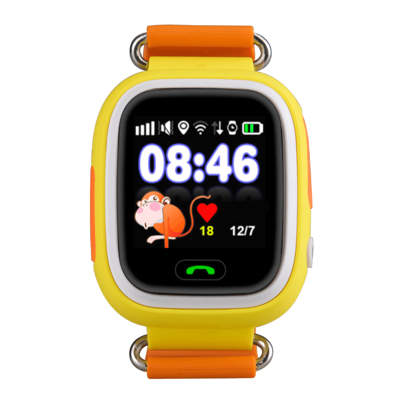 Montre Connectée Enfant GPS SW-7999 jaune et orange affichant 08:46