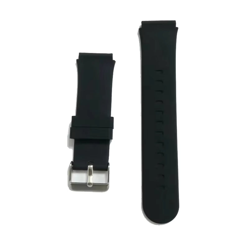 Deux bracelets en silicone Ismartwatch® noirs de 20 mm pour montres enfant SW-9437, SW-7651, SW-8258, SW-8167 et SW-9417 sont présentés : l'un avec une boucle et l'autre avec des trous de réglage, affichés côte à côte sur un fond blanc.