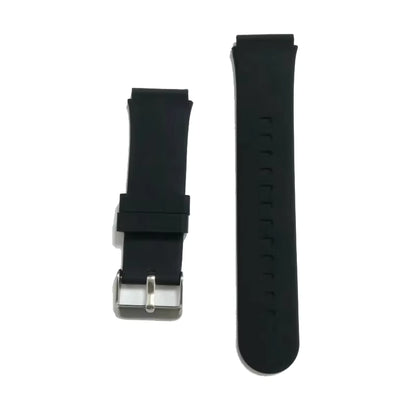 Deux bracelets en silicone Ismartwatch® noirs de 20 mm pour montres enfant SW-9437, SW-7651, SW-8258, SW-8167 et SW-9417 sont présentés : l'un avec une boucle et l'autre avec des trous de réglage, affichés côte à côte sur un fond blanc.