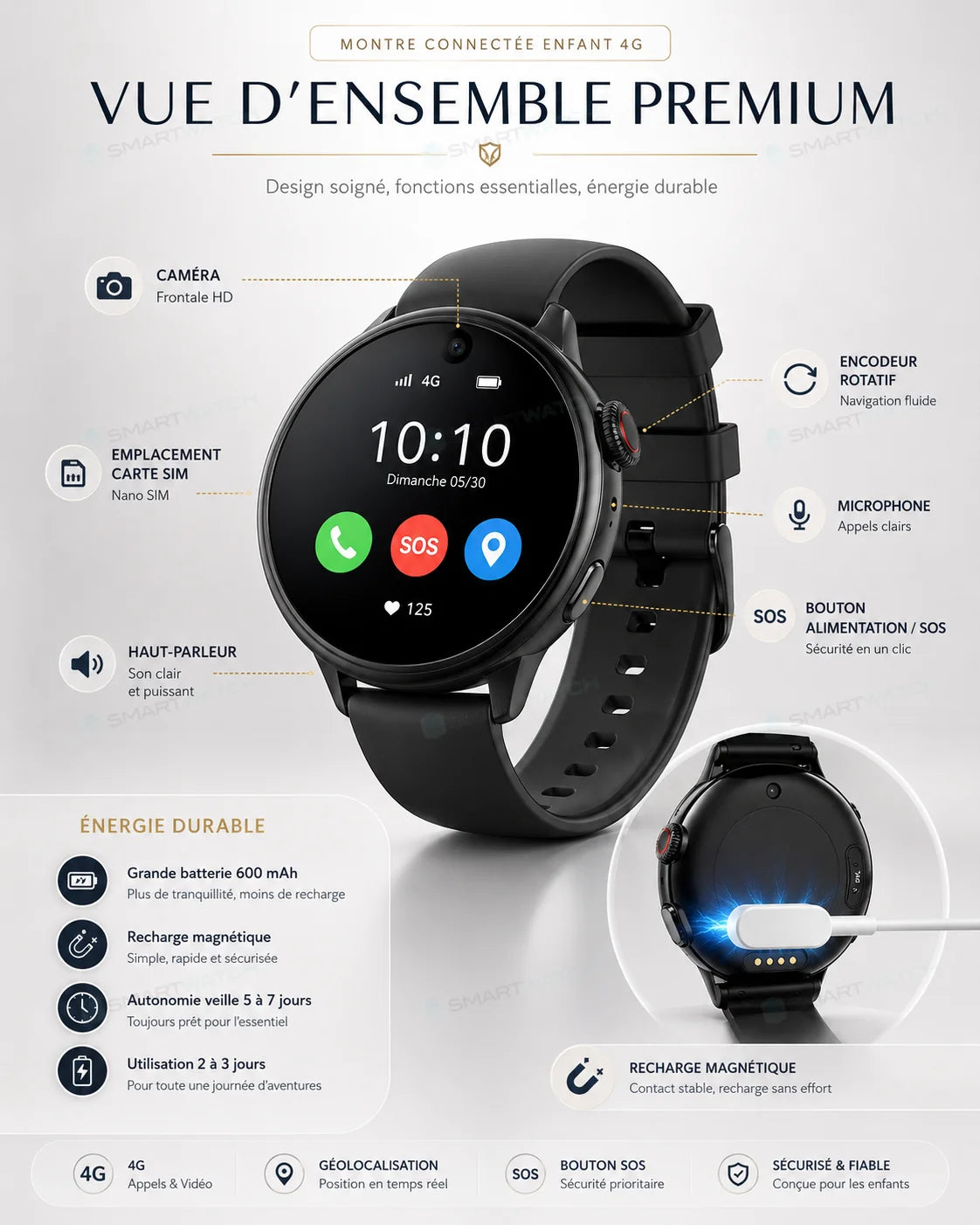 Montre connectée enfant 4G avec GPS, appels vidéo | PureVision SW9150