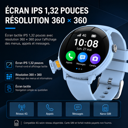 Montre connectée enfant 4G avec GPS, appels vidéo | PureVision SW9150