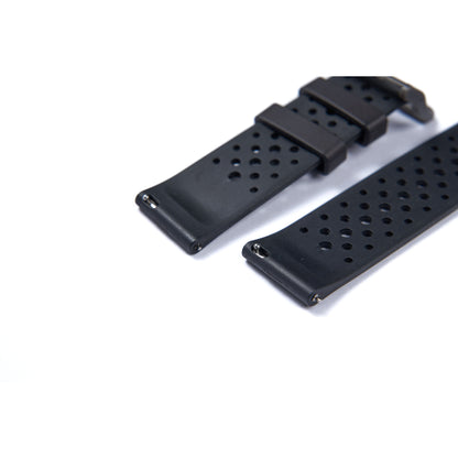 Bracelet de montre en caoutchouc noir avec trous perforés et boucle en métal